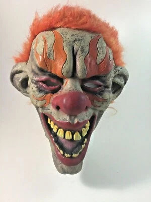 Adult Halloween Clown Mask Latex Horror Orange Hair Flame Eyes Scary Party - Image 1 of 4