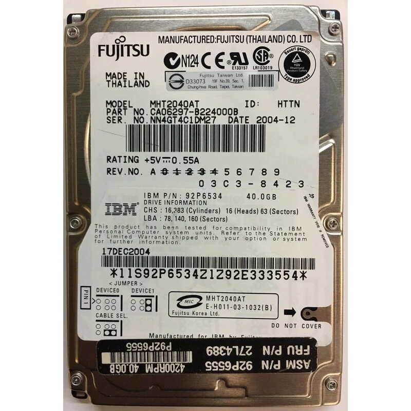 27L4389 - IBM 40GB 4200 RPM IDE 2.5" HDD - Image 1 of 1
