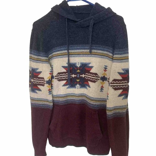 VETEMENTS Felpa con cappuccio American Eagle Small Petite anni 90 BOHO blu geometrico azteco rosso