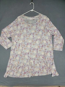 Tunica LOGO STRATIS donna XL manica 3/4 grigia floreale semitrasparente orlo increspato elasticizzato - Foto 1 di 4