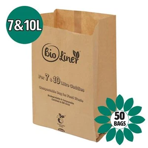 7L & 10L - 50 x Paper Compostable Brown Caddy Food Waste Bin Liners/Bin Bags - Picture 1 of 3