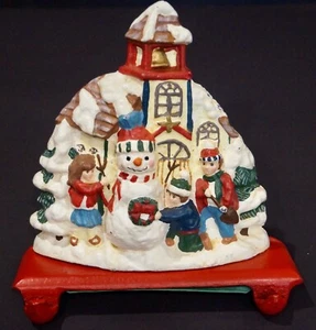 Vintage Cast Iron Snowman and Children Double Hook Christmas Stocking Hanger 4.1 - Picture 1 of 10
