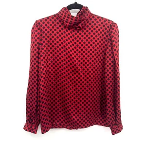 VTG Valentino Boutique 80s Polka Dot Red Black Long Sleeve Blouse Top Silk Sz 8 - Picture 1 of 7