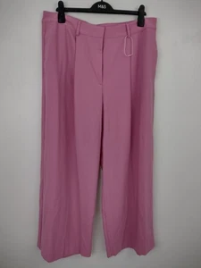 M&S Women's Wide Leg High Rise Trousers Pink Size 18 Short Belt Loops NEW F2 - Picture 1 of 12