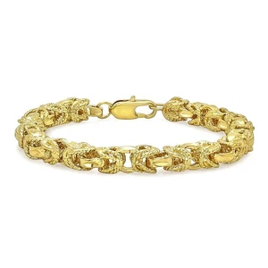 Men's 8mm Diamond-Cut 14k Yellow Gold Plated Puffed Puffed Byzantine Chain Li... - Picture 1 of 7