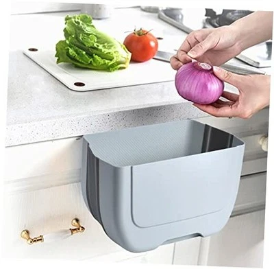 Mini cubo de basura plegable colgante para puerta de gabinete de cocina, pequeño blanco gris Foto 1 de 4