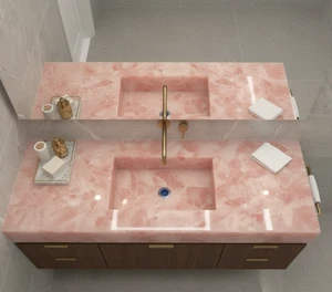 Luxury Rose Quartz Vanity Top – Polished Stone Bathroom Countertop - Picture 1 of 8
