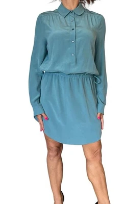 HH Haute Hippie Bristol Blue Shirt Dress Silk Long Sleeve  Mini Women's XS $395 - Image 1 of 4