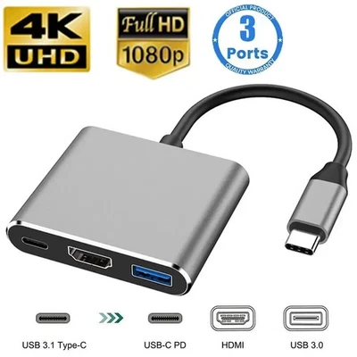 3 in1 Type C to USB-C 4K HDMI USB 3.0 Hub Adapter Cable Lead For MacBook Samsung - Image 1 of 4