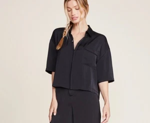 Barefoot Dreams Washed Satin Cropped Dream Shirt Schwarz Damen Medium - Bild 1 von 12