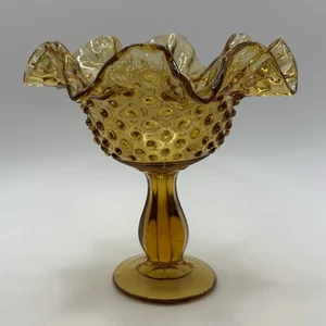 Vintage Fenton Bernstein Gelb Glas Geraffter Rand Schuhnagel Kompott Süßigkeiten Schale - Bild 1 von 4