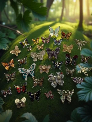 Lote de broches mariposa vintage estilos mixtos estrás esmalte tono dorado y plateado Foto 1 de 4