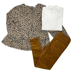 Crewcuts Youth Large Bundle 3 Leopard Shirt Cream Sweater Brown Corduroy Pants - Picture 1 of 15