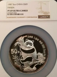 1987 CHINA SILVER 50 YUAN 5 OZ PANDA NGC PF 69 ULTRA CAMEO TOP POP SCARCE - Picture 1 of 4