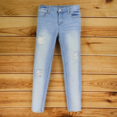 Cherokee супер узкие джинсы состаренный девочек Sz 14 синий свет стирка кружева акценты - Изображение 1 из 4