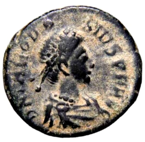 Theodosius I, 379-395. Nummus Nummus Tiny Nike Captive Roman Coin wCOA - Picture 1 of 4