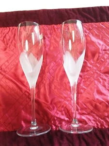 J.G. Set 2 bicchieri scanalati Durand France cristallo champagne foglie smerigliate trasparenti - Foto 1 di 6