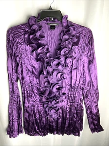 Top Ashley Stewart Mujer Volantes Cuello en V Poliéster Arrugado Talla 20W Púrpura - Imagen 1 de 5