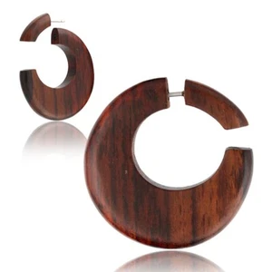 PAIR FAKE HOOP CHEATER PLUGS 2G HEADS BROWN SONO WOOD SPIRALS PLUG Gauges - Picture 1 of 1