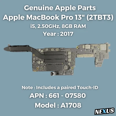 Apple MacBook Pro 13" A1708 2017 i7 2.5GHz 8GB Logic Board 661-07580 OEM - Image 1 of 4