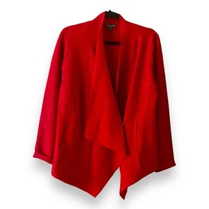 Eileen Fisher Red Boiled Wool Asymmetrical Draped Jacket Lagenlook Size Small - Picture 1 of 5