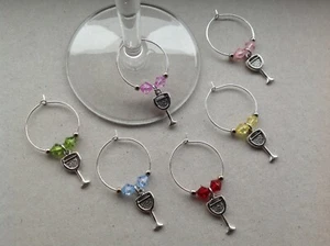 Handmade Set of 6/8/10 Beaded Prosecco Wine Glass Charms, Hen, Birthday party - Picture 1 of 4