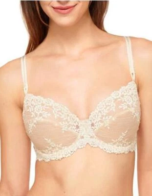 Wacoal 65191 Beige Embroidered Ivory Embrace Lace Underwire Unpadded Bra Sz 38C - Image 1 of 4