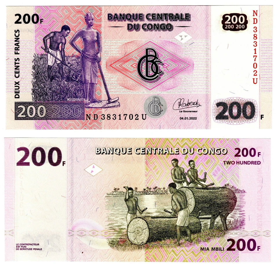2022 Congo Democratic Republic Banknote 200 Francs P99b UNC Oberthur  NEW - Image 1 of 1
