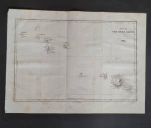 Original antique (1834) map of Tahiti / Carte des Iles Taiti by d'Urville - Picture 1 of 8
