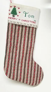 Vintage 1998 personalisierter Name "Tom" Frohe Weihnachten Strumpf Handarbeit Nähen  - Bild 1 von 3