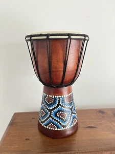 Solid Wood Natural Hide Dot Painting Djembe Drum Darbukka - Picture 1 of 8