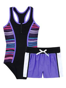 Big Girls 2 Pcs Sporty Tankini Sets Racer Back Leotard with Shorts Bathing Suit - Picture 1 of 90