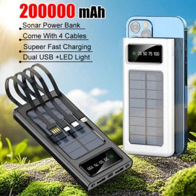 10000-50000mAh Solar Power Bank With Dual USB 4 Cables For iPhone Mobile Phone - Image 1 of 4
