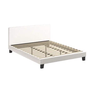 Oikiture King Bed Frame Wooden Slats Boucle Fabric White - Picture 1 of 10