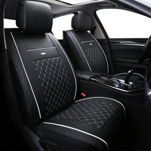 Luxury Leather Car Seat Covers Cushion Front Rear Full Set Universal Adjustable - Picture 1 of 7