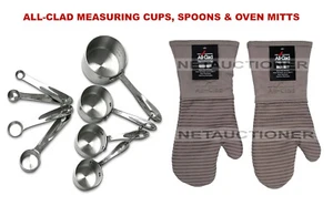 New ALL-CLAD Stainless Steel 4 Piece Measuring Cups & Spoons & 2 Oven Mitts Set - Picture 1 of 15