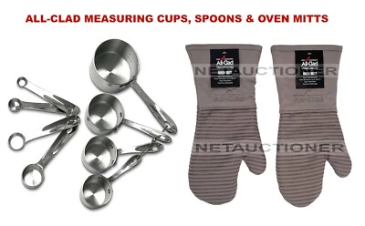 New ALL-CLAD Stainless Steel 4 Piece Measuring Cups & Spoons & 2 Oven Mitts Set - Image 1 of 4