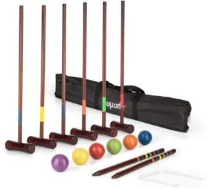 Spiel Krocket Set Holz Spiel Familie Hof Rasen Sport Pfahl Ball Tasche Schlag Wicket - Bild 1 von 7
