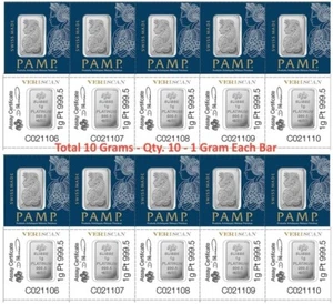 Lot of 10 - 1 g Platinum Bar PAMP Suisse Fortuna - In Multigram Assay .9995 Fine - Picture 1 of 4