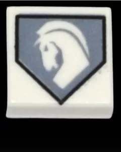 LEGO NEXO KNIGHTS Tile 1 x 1 White Horse Head on Sand Blue Pentagonal Shield - Picture 1 of 1