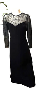 Abito maxi J anni 70 80 nero velluto pizzo paillettes taglia S elasticizzato gotico stravagante - Foto 1 di 5