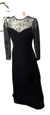 Maxi Vestido Z Años 70 80 Negro Terciopelo Encaje Lentejuelas Talla S Elástico Gótico Caprichoso Foto 1 de 4