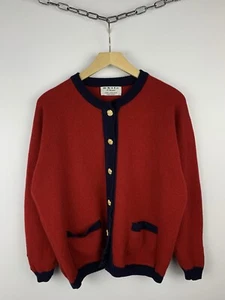 Vintage White Of Hawick Wolle Damen Strickjacke Knöpfe Gr. L Rot Made In Scotland - Bild 1 von 8