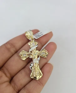 10k Jesus Spiral Cross Charm Pendant REAL 10Kt Yellow Gold Genuine Religious. - Picture 1 of 5