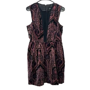 ASOS Black & Pink Paisley Print Velvet Sleeveless Fit & Flare Mini Dress Sz 8 - Picture 1 of 8