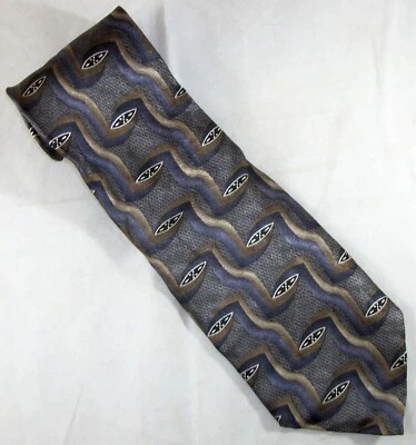 Corbata de cuello de seda geométrica óvalos marrones y azules Joseph & Feiss 59" de largo x 4" de ancho (E958) Foto 1 de 3