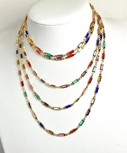 Extra lange bunte Kristall Kette Halskette goldfarben ohne Verschluss Statement - Bild 1 von 6