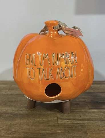 NIB Rae Dunn "Give Em Pumpkin To Talk About" Pumpkin 9x8 Luster Birdhouse Cover