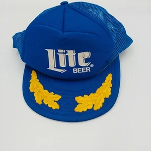 Vintage Miller Lite Blue  Adjustable Snapback Hat Cap Rope 80s style Gold Leaves - Picture 1 of 3