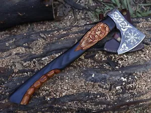 Bellissima ascia vichinga fatta a mano lama in acciaio al carbonio ascia Tomahawk BL-4708W/L/guaina - Foto 1 di 22
